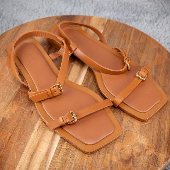 Zara Brown Leather Criss Cross Sandals Gold Buckle Size 39 - Picture 1 of 5